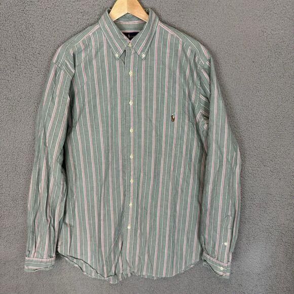 S Ralph Lauren Shirt Mens LT Green Striped Long Sleeve Button Down Classic Fit - Picture 1 of 7
